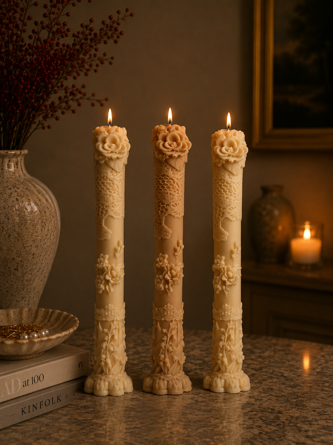Vintage Carved Taper Candle