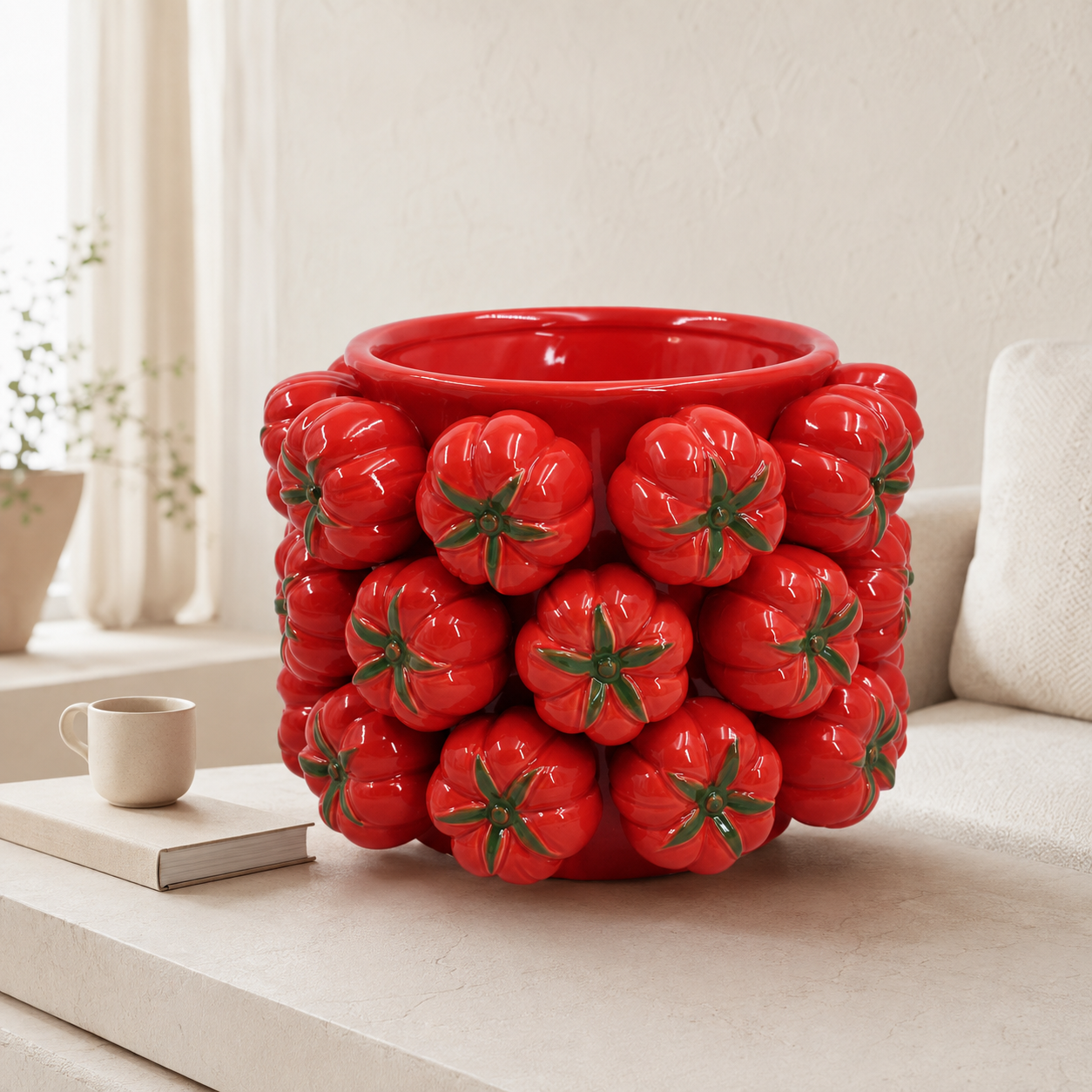 HUGE Tomato Ceramic Vase 7.2x10 inches