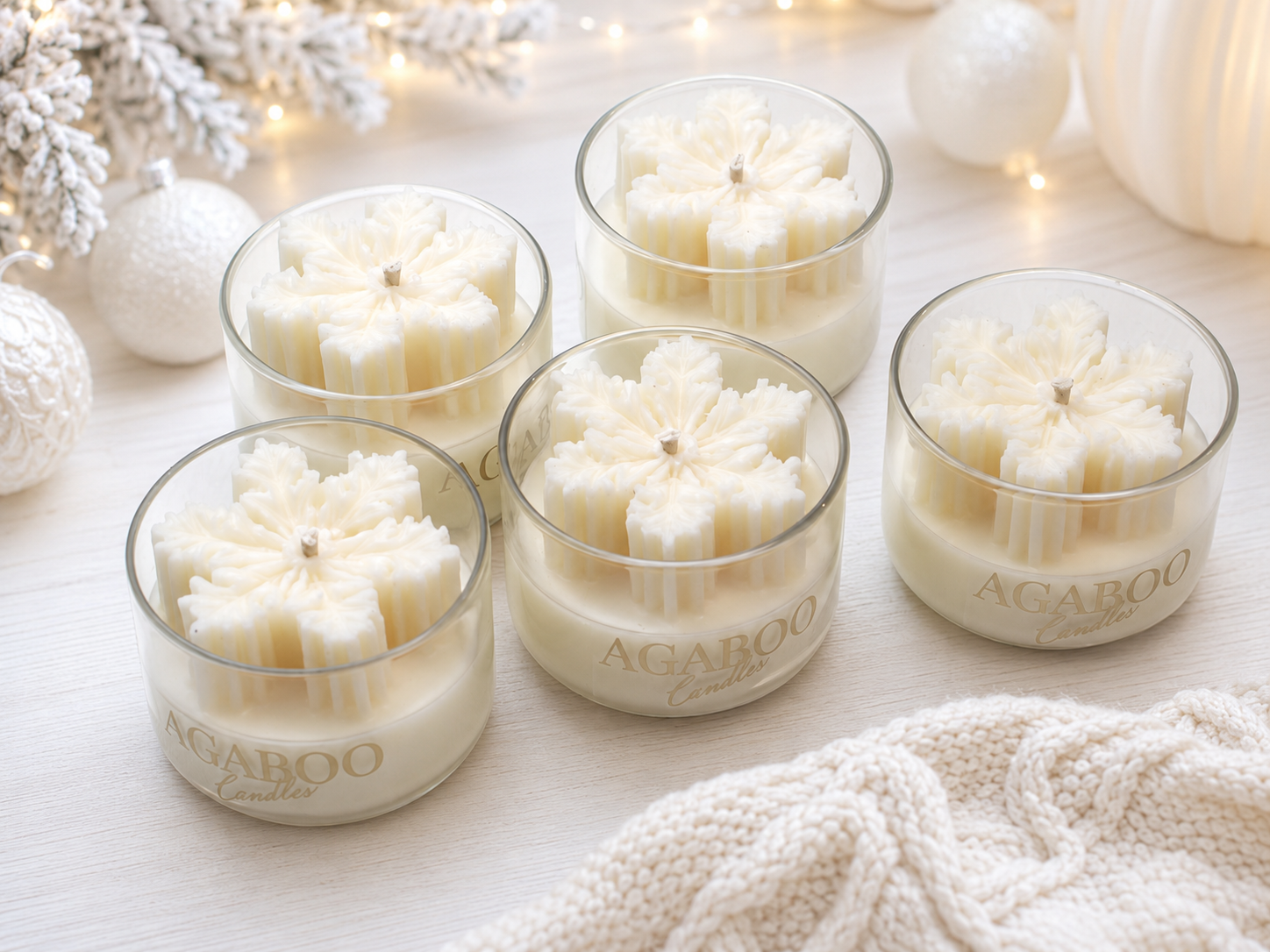 Snowflake Glass Jar Candle handmade soy candle - Agaboo Candles