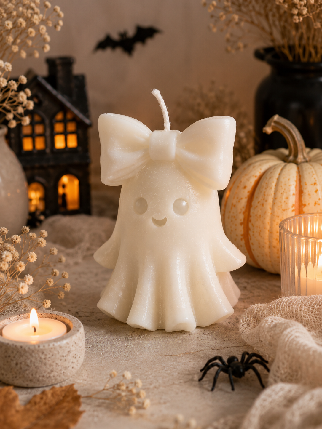 Cute Ghost Bow Soy Candle 4x3 inches