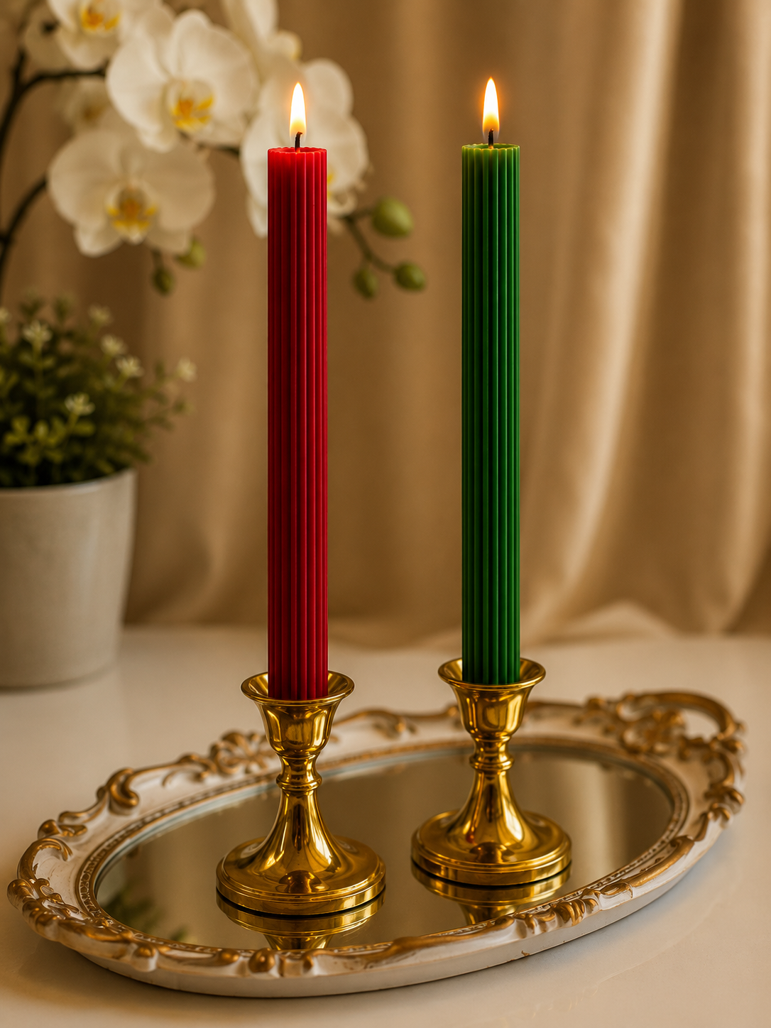Rustic Ribbed Taper Candle