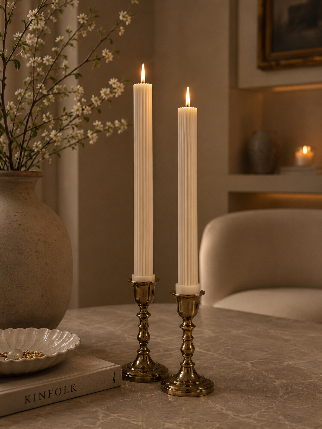 High Ribbed Pillar Candle 10.5x1 1/3 inches