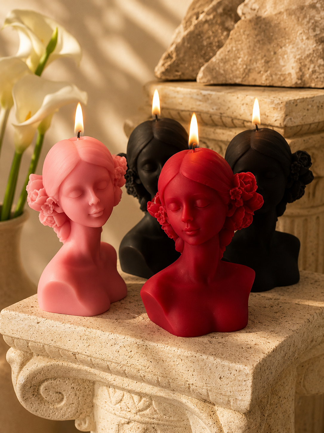 Small Lady with Flowers Candle
