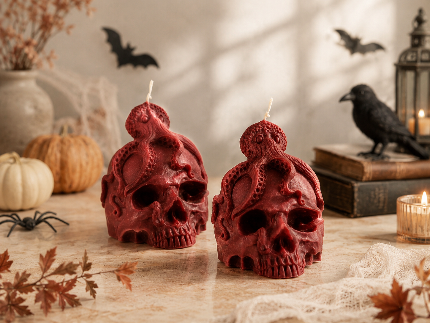 Skull with octopus candle