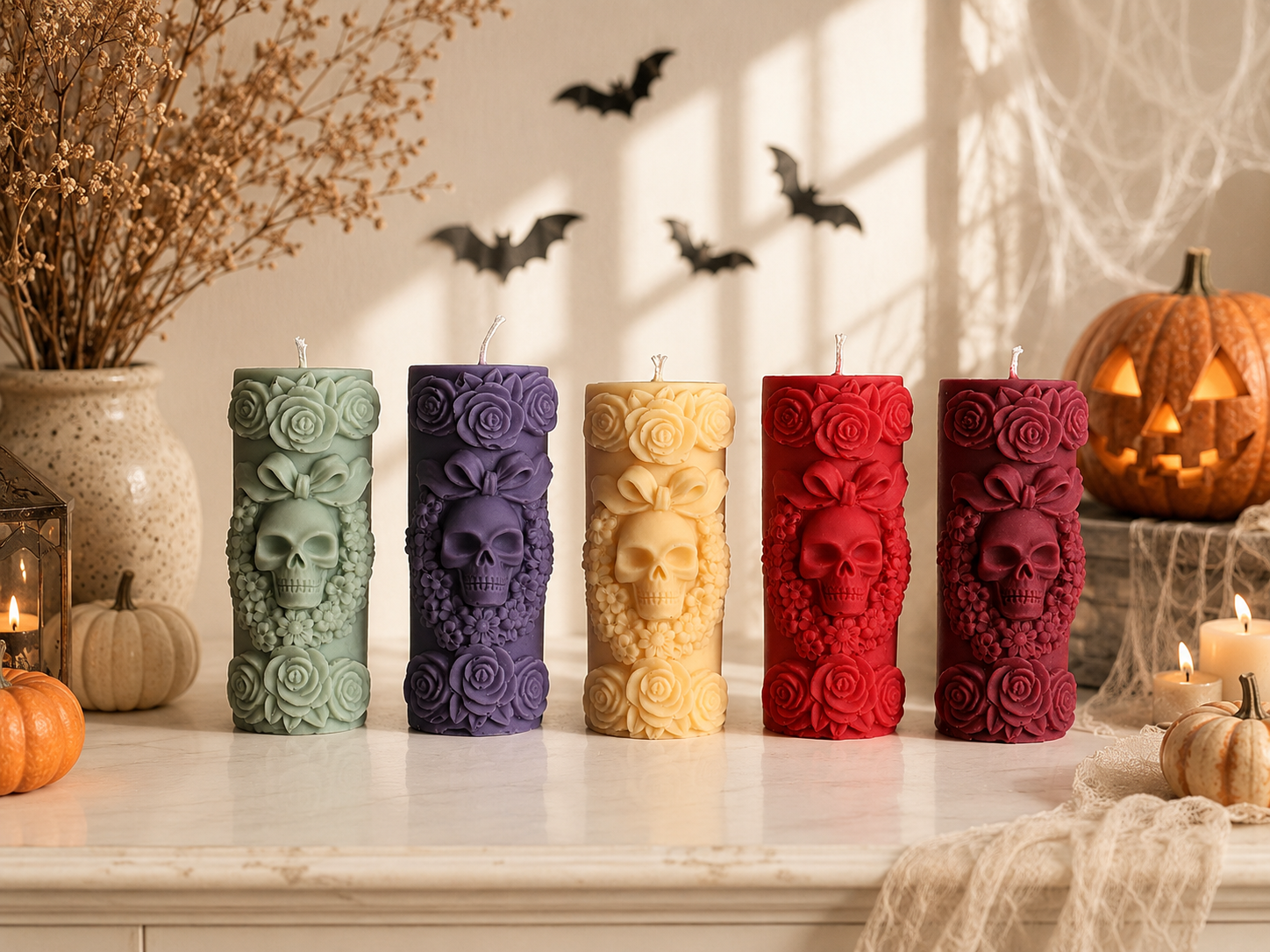Pillar Skull Head Candle