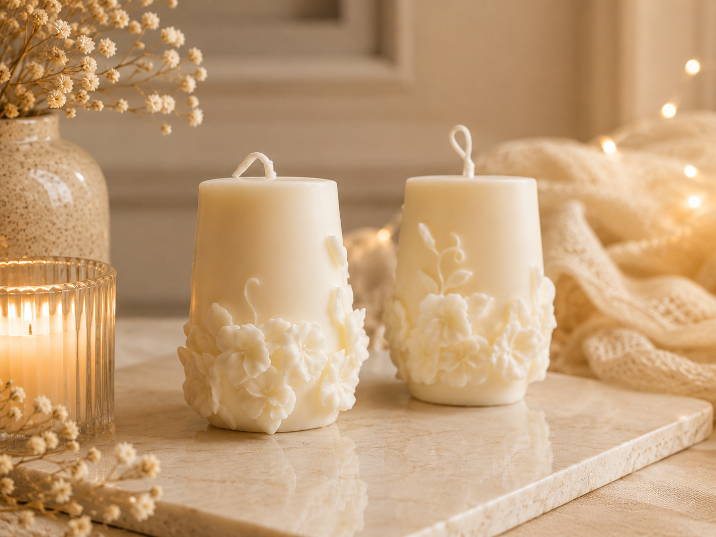 Floral Pillar I Candle 4x2.5 inches