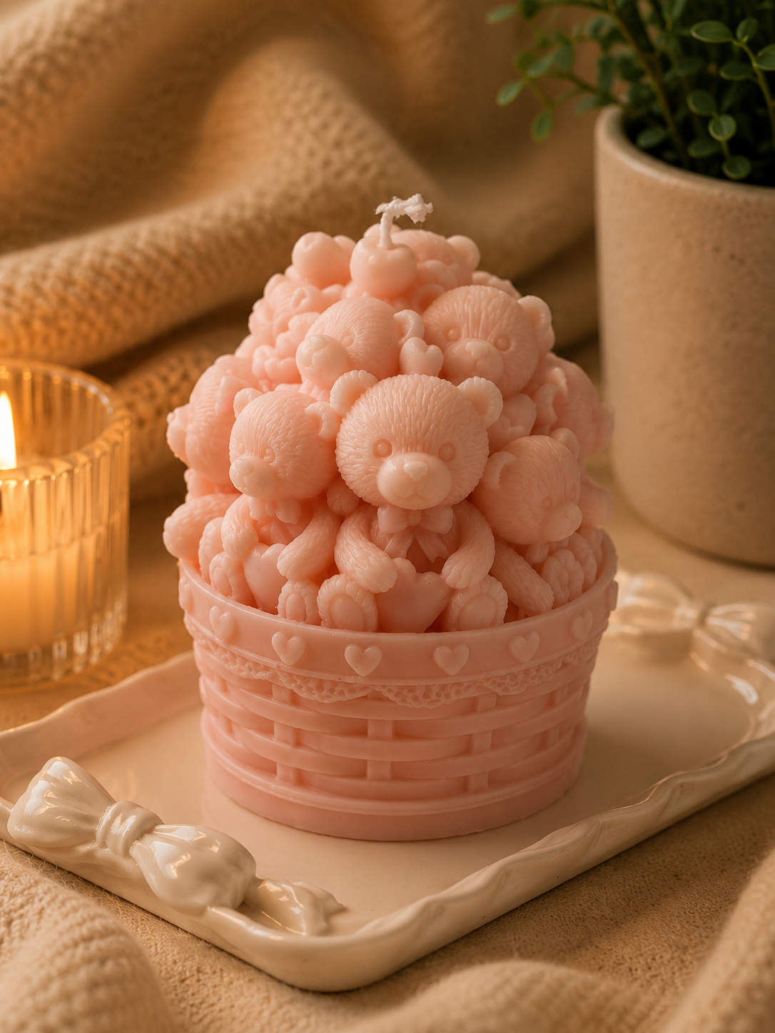 Basket Bear Candle Candle 4.5x3 inches