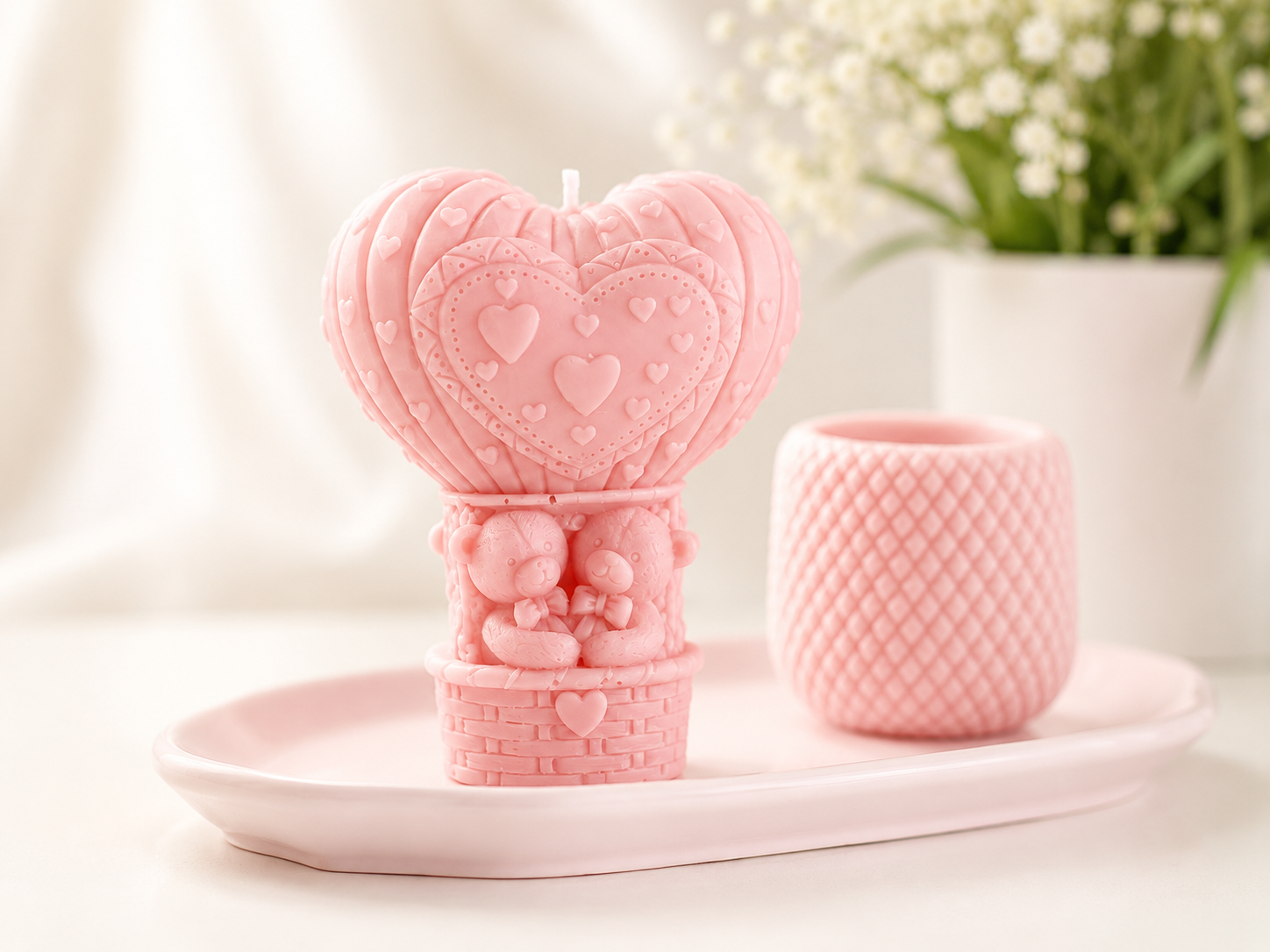 Teddy Bear in Heart Balloon Candle