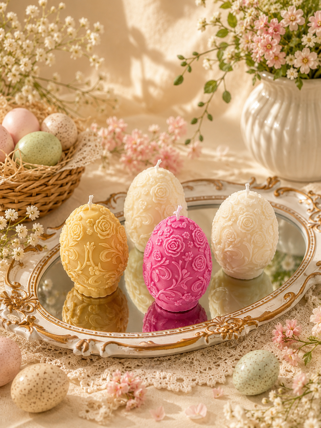 Floral Egg Candle 3.25x2 inches