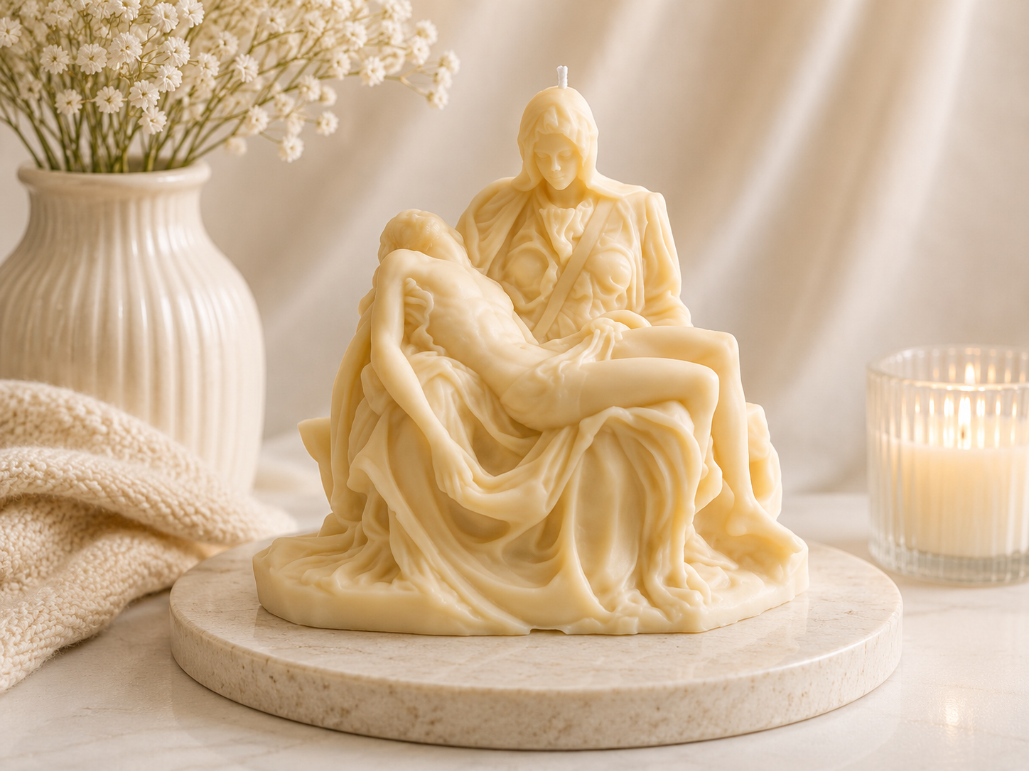 Italian Pieta Statue Candle 5.5x6 inches