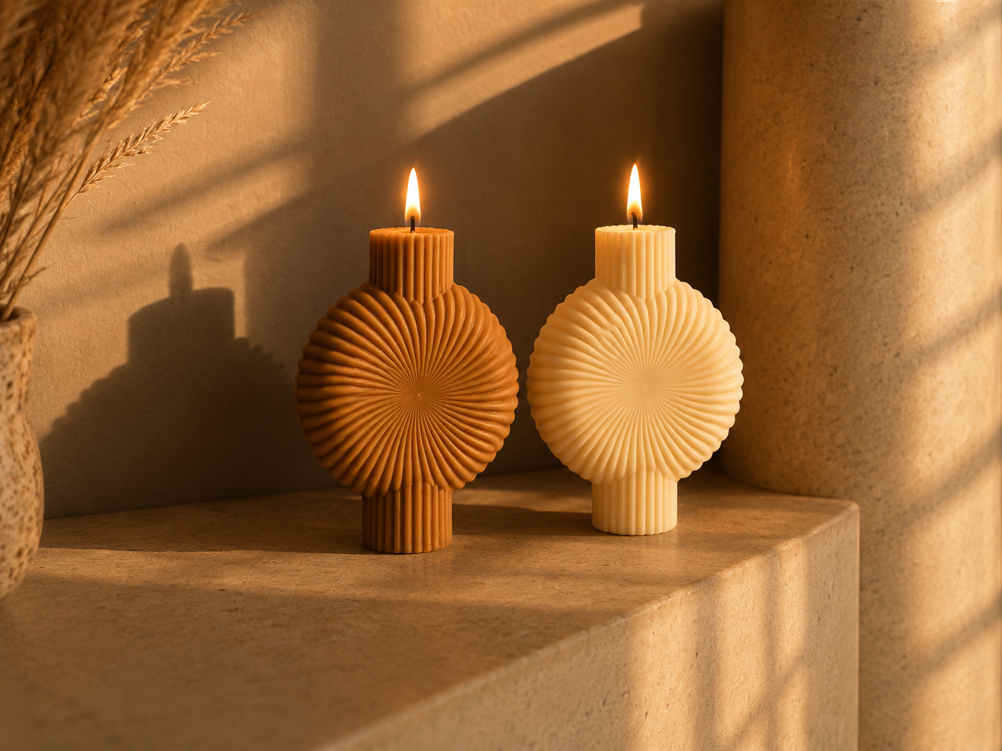 Round Ribbed Pillar Candle