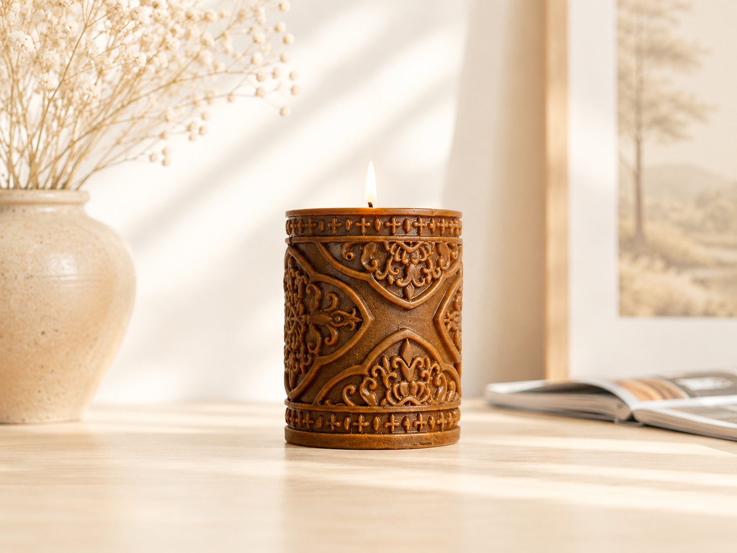 Small Vintage Lace Pillar Candle