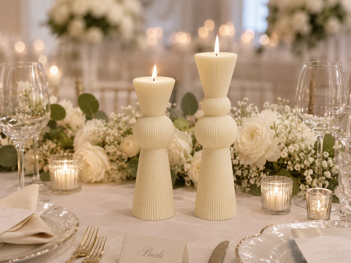 Set of 2 Chic Roman Ribbed Pillar Candle