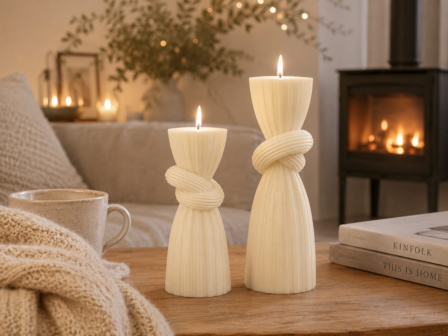 Set of 2 Cylindrical Knot Pillar Candle