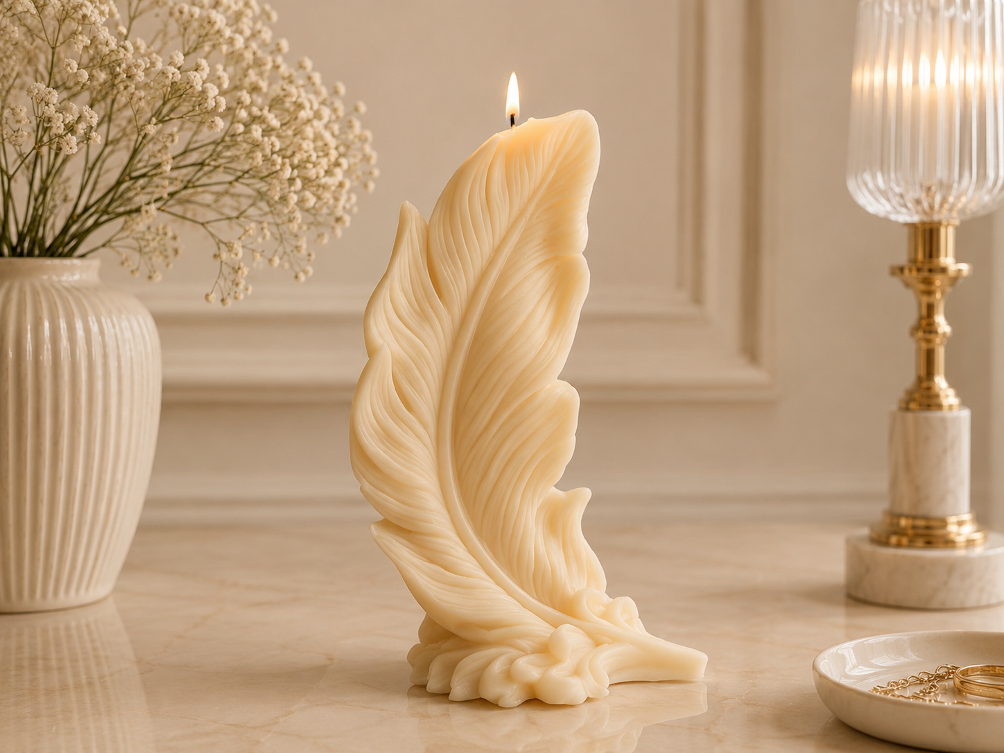 Giant Feather Candle 9.5x5 inches