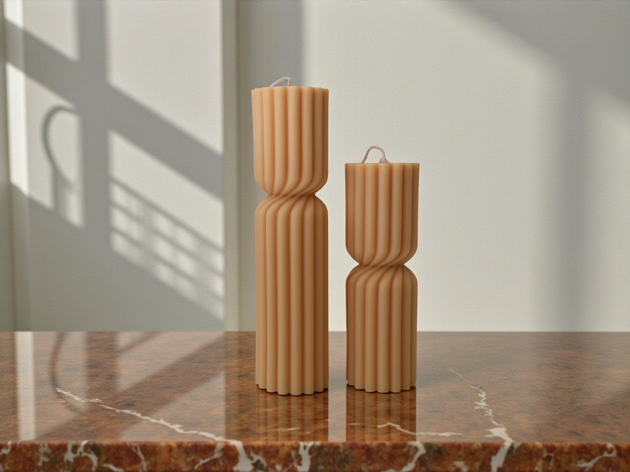 Set of 2 Twisted Ribbed Pillar Candles