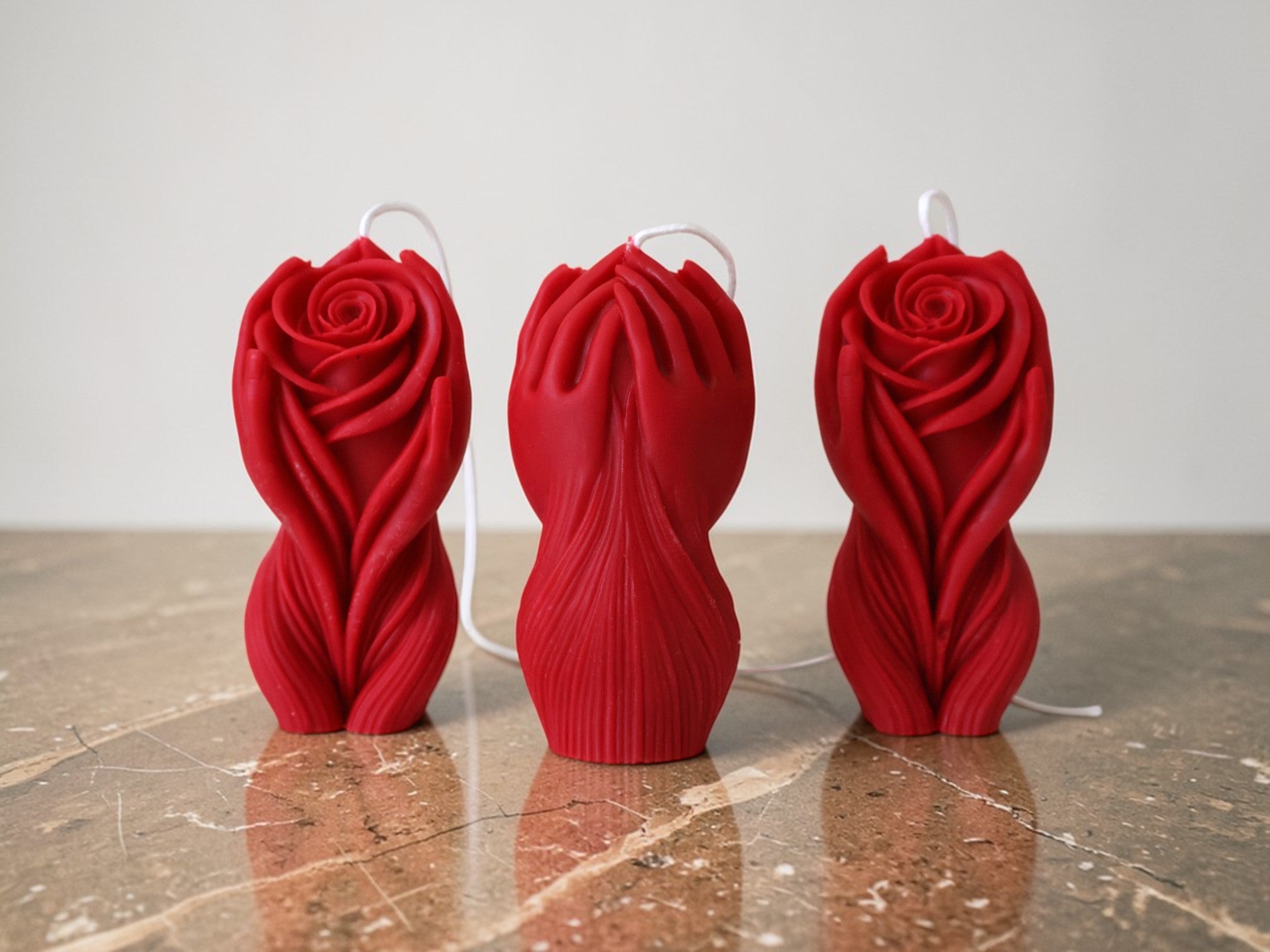 Hands Holding Rose Candle 4x1.5 inches