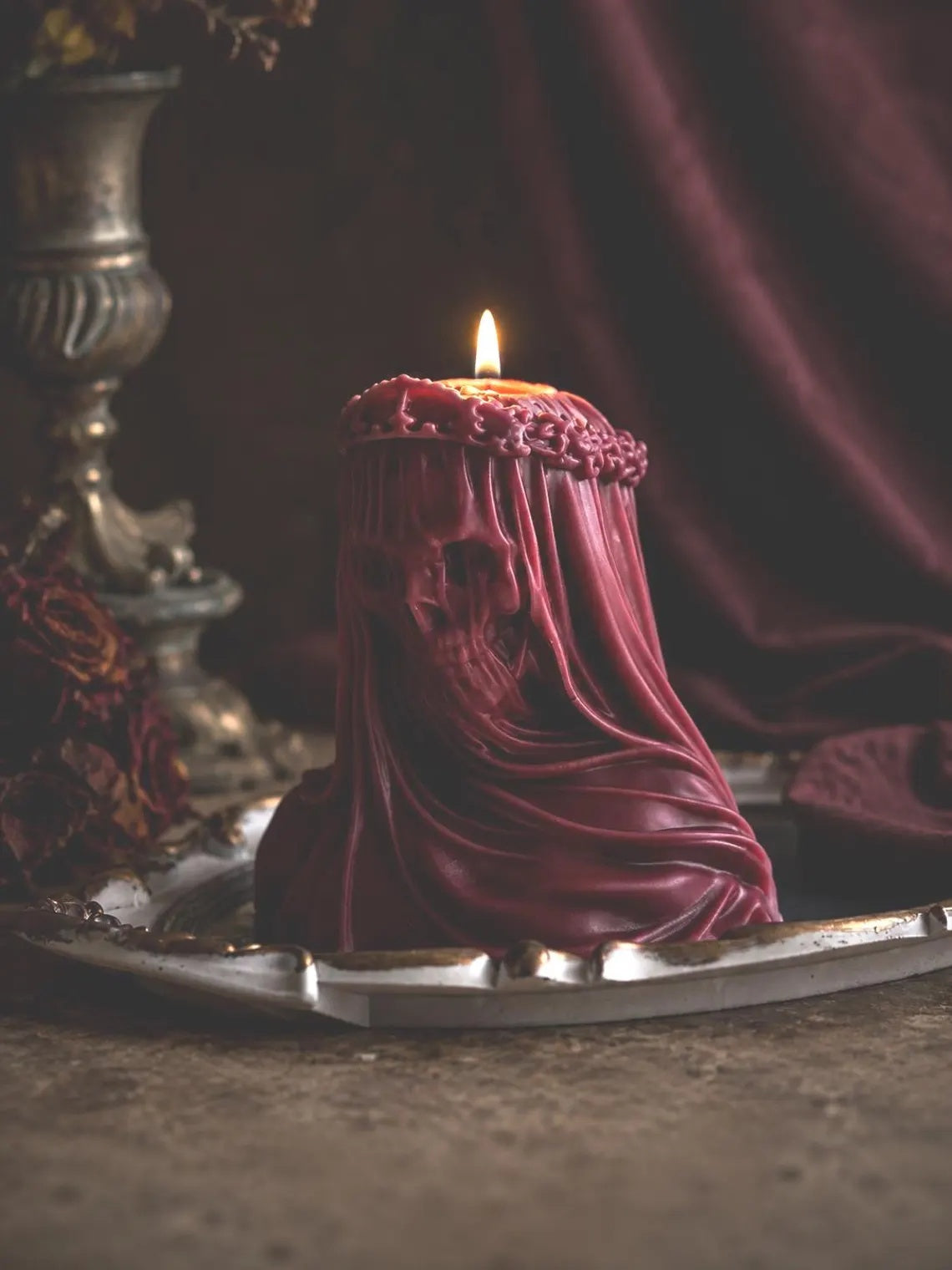 Large Veiled Death Candle 5.5x6 inches