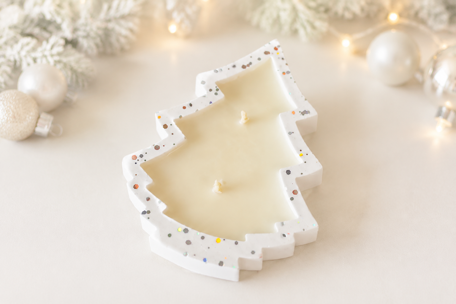 Christmas Tree Candle in Glitter Resin Container handmade soy candle - Agaboo Candles
