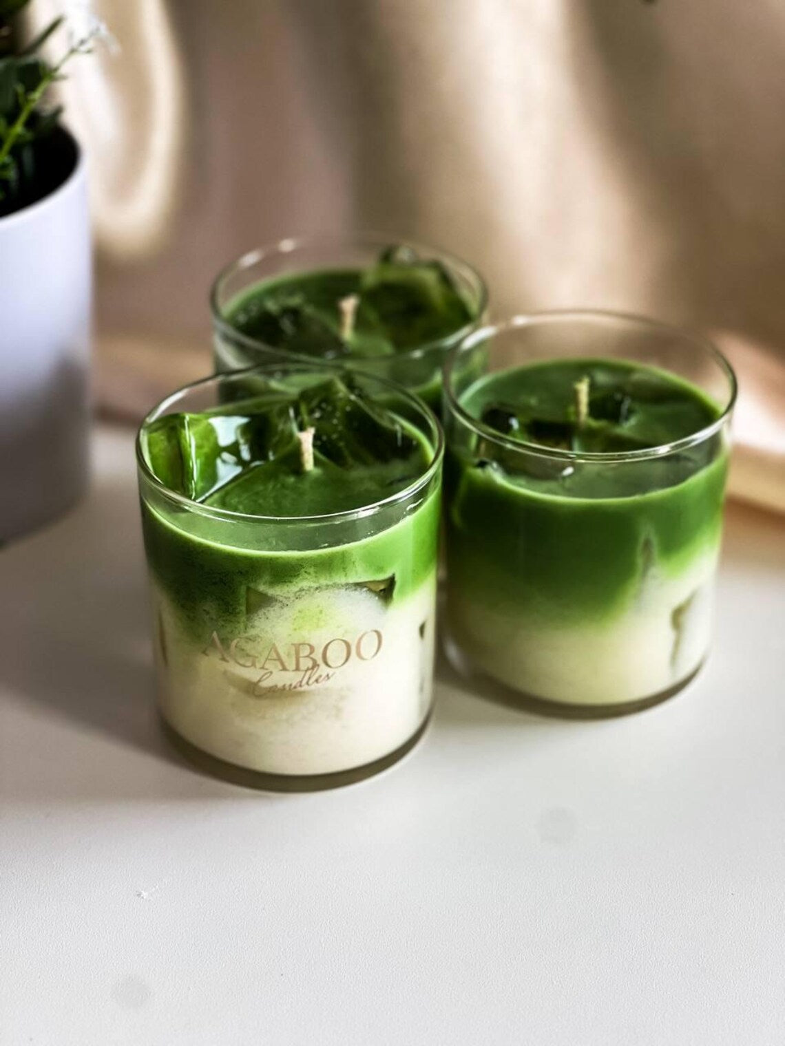 Iced Candle with Matcha & Bergamot Scent 3.4x3.2 inches