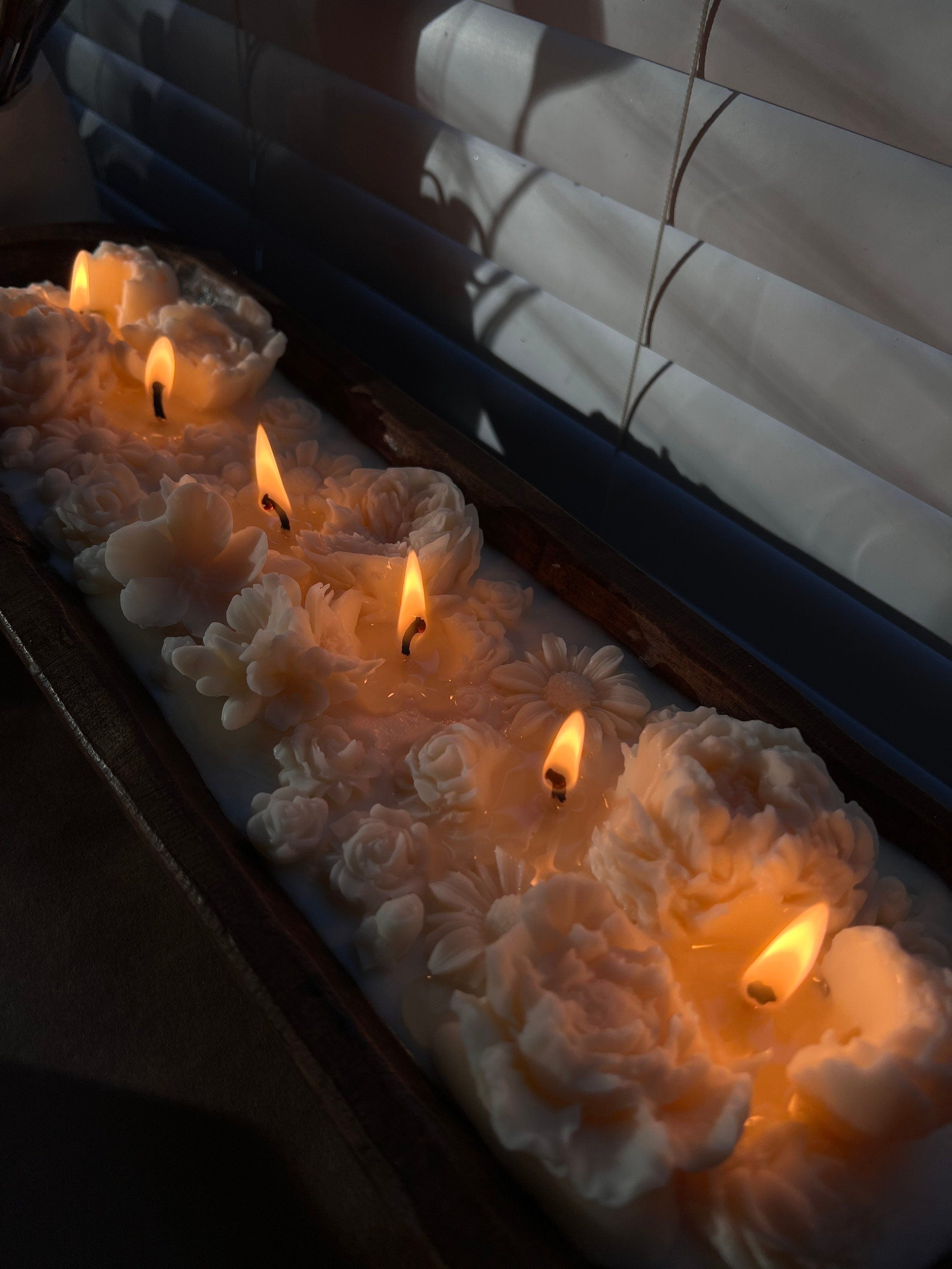 Huge Floral Wooden Dough Bowl Candle