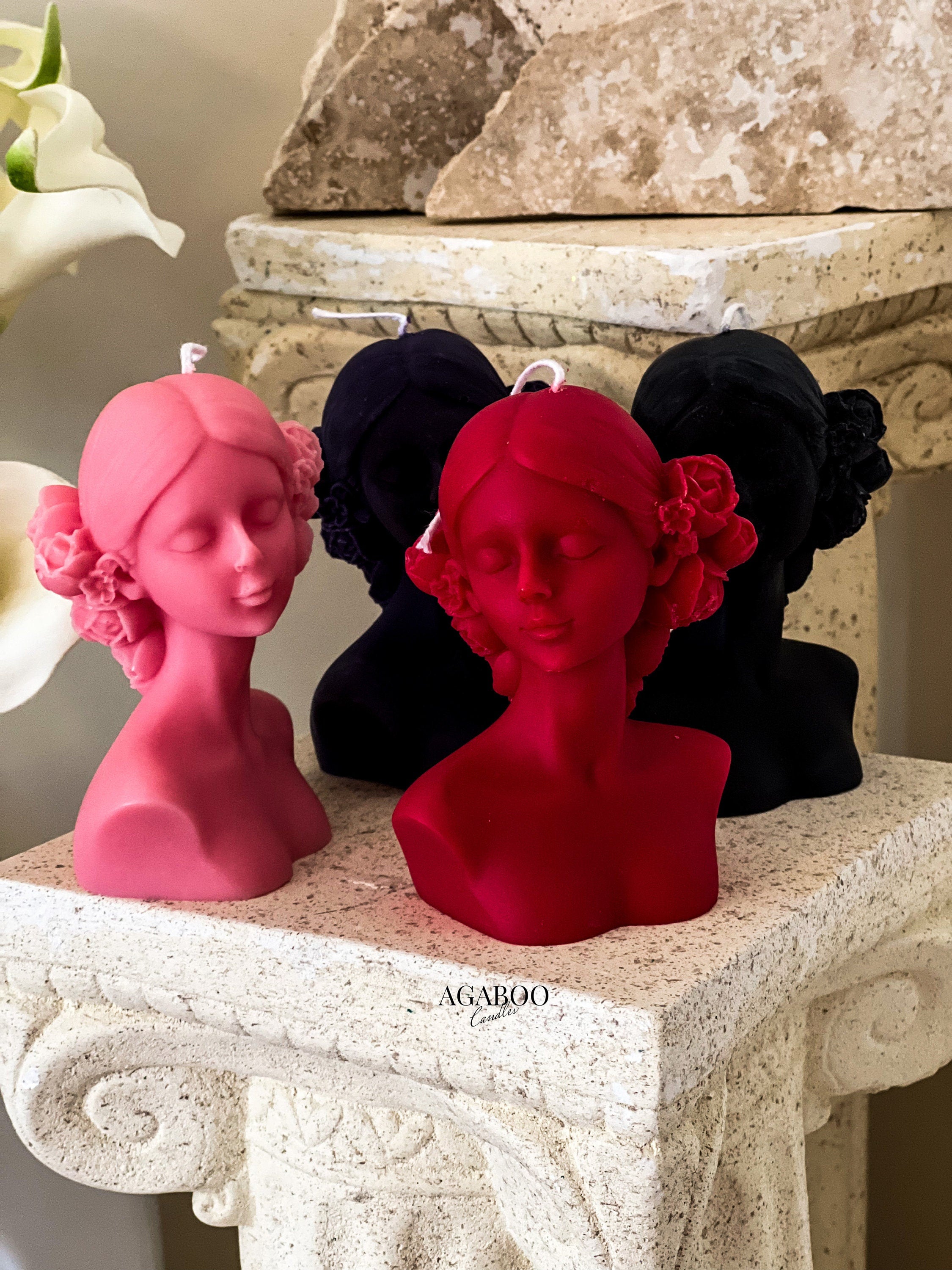Small Lady with Flowers Candle
