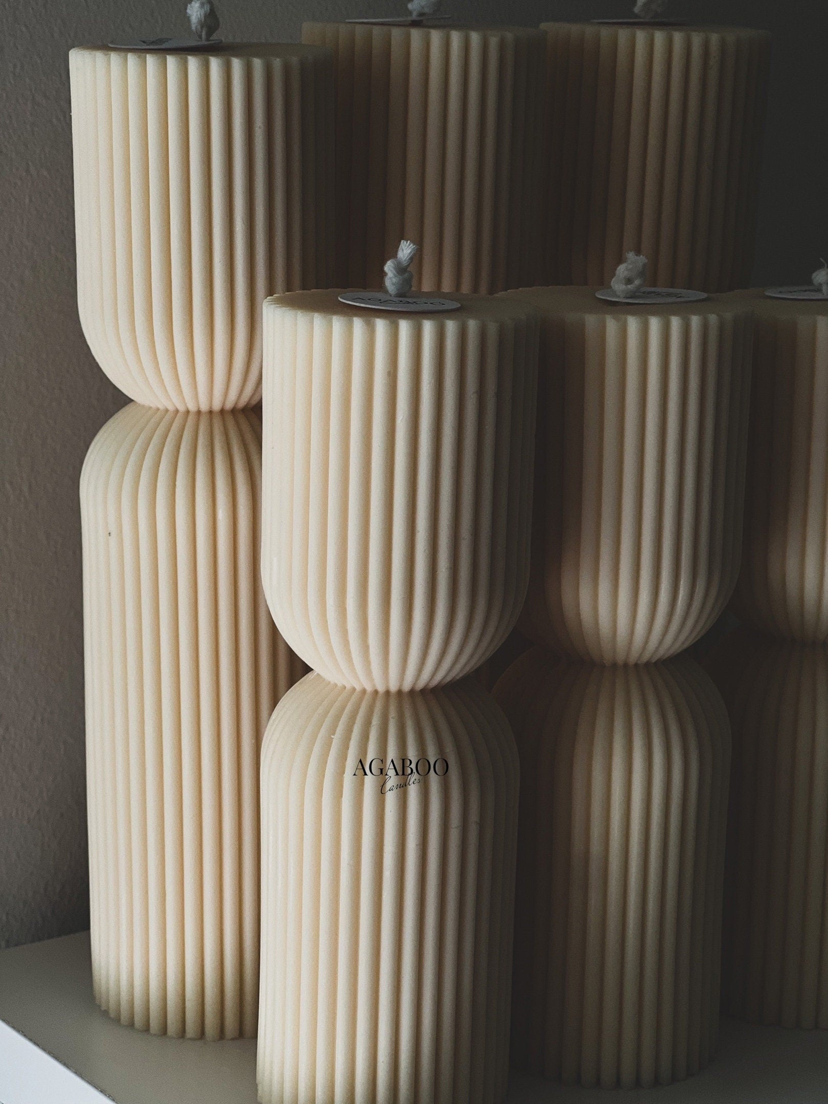 Set of 2 Ribbed Pillar Candle