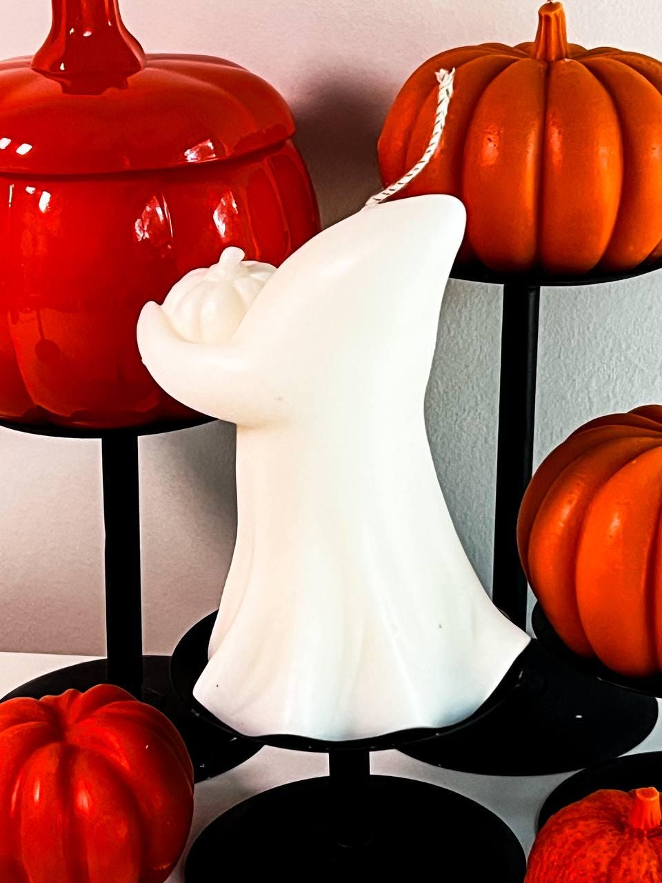 Spooky Ghost with Pumpkin Candle