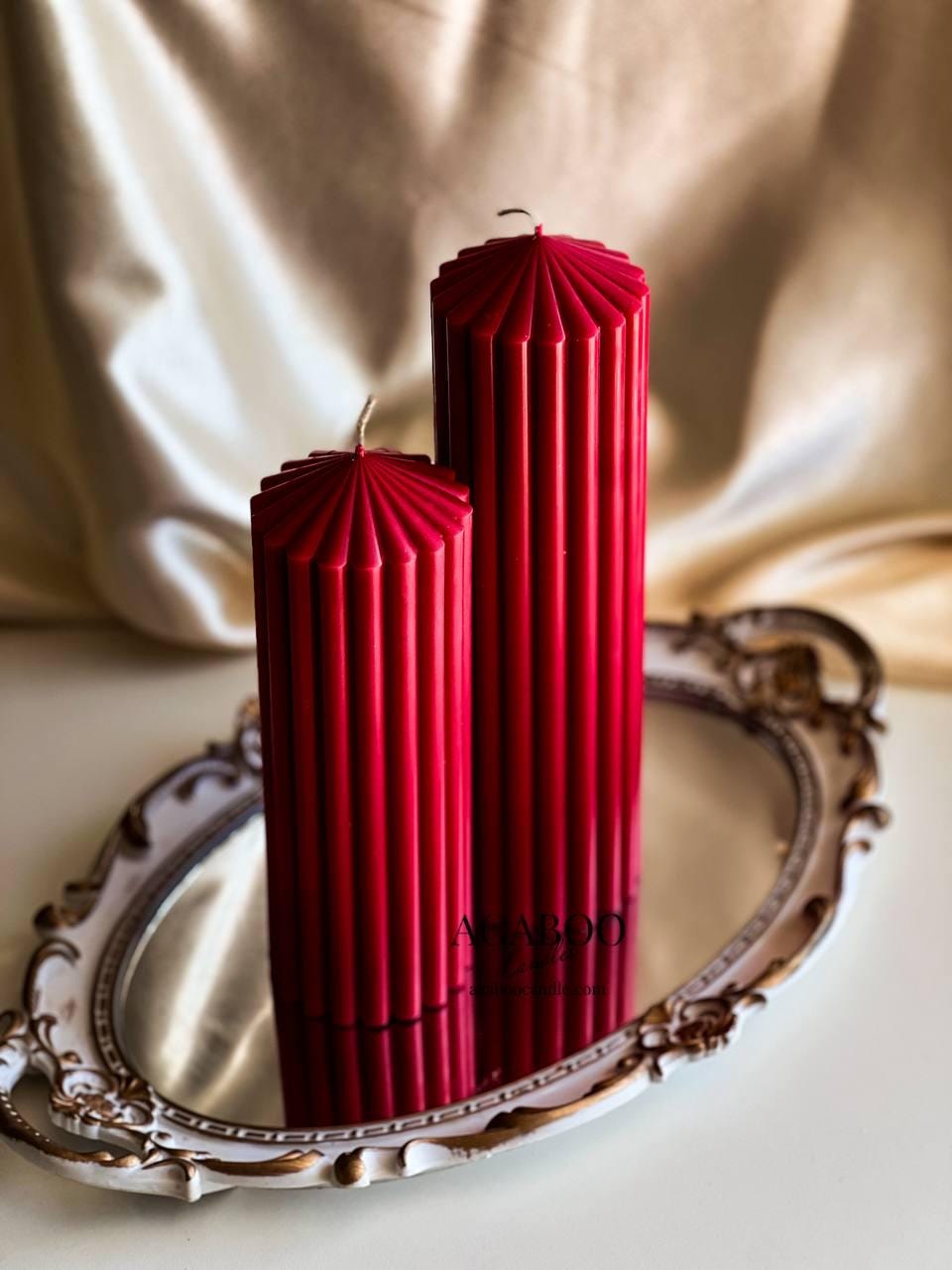 Set of 3 Textured Ribbed Pillar Candle