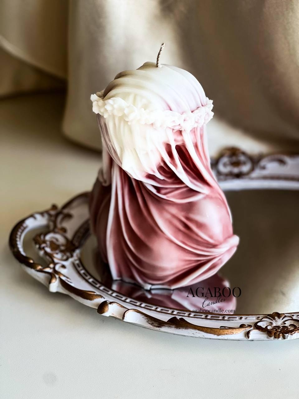 Huge Marble Virgin Veiled Lady Candle