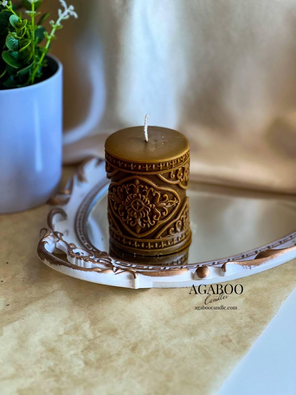 Small Vintage Lace Pillar Candle – Agaboo Candles