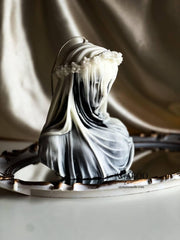 Huge Marble Virgin Veiled Lady Candle