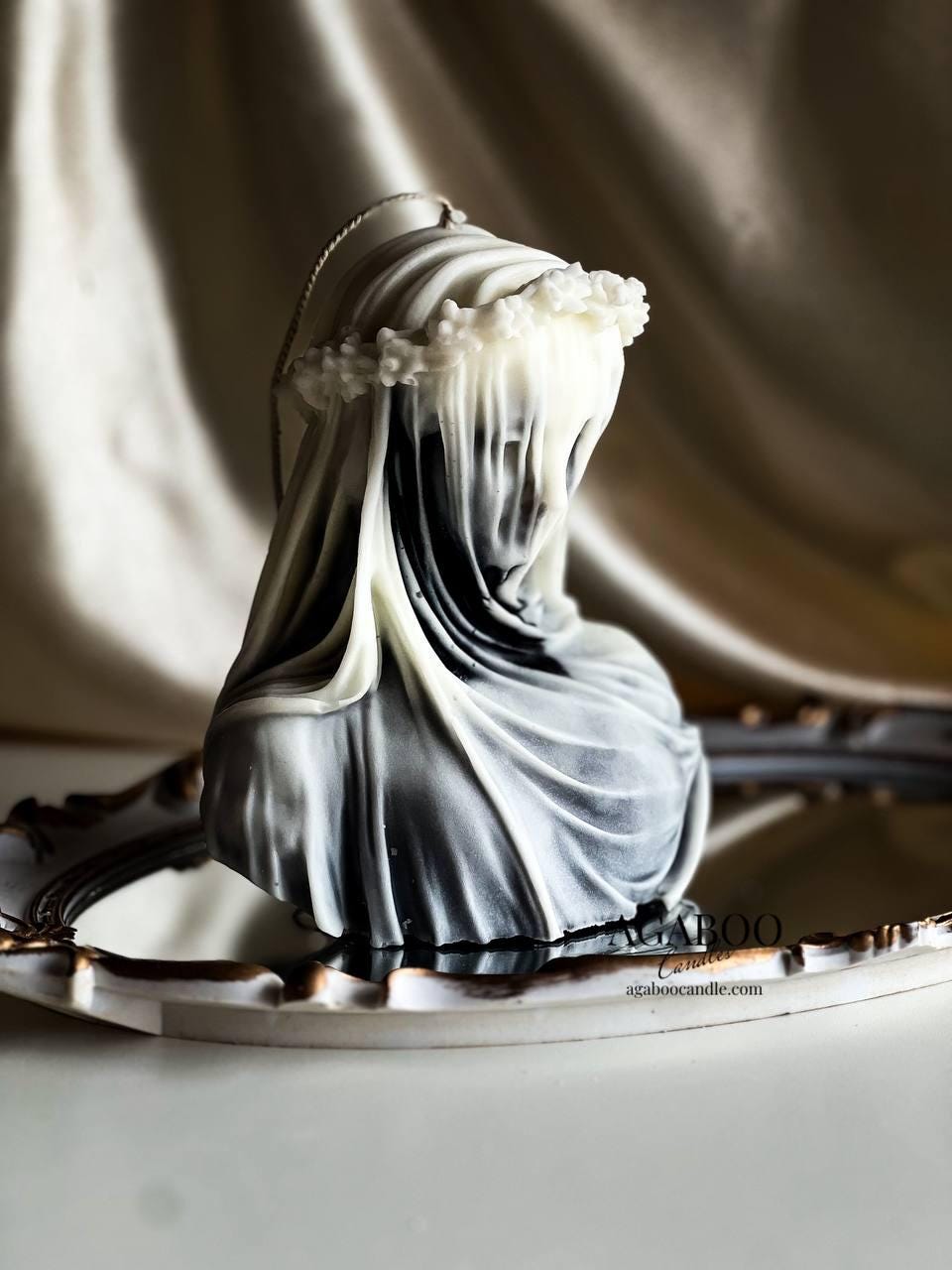 Huge Marble Virgin Veiled Lady Candle
