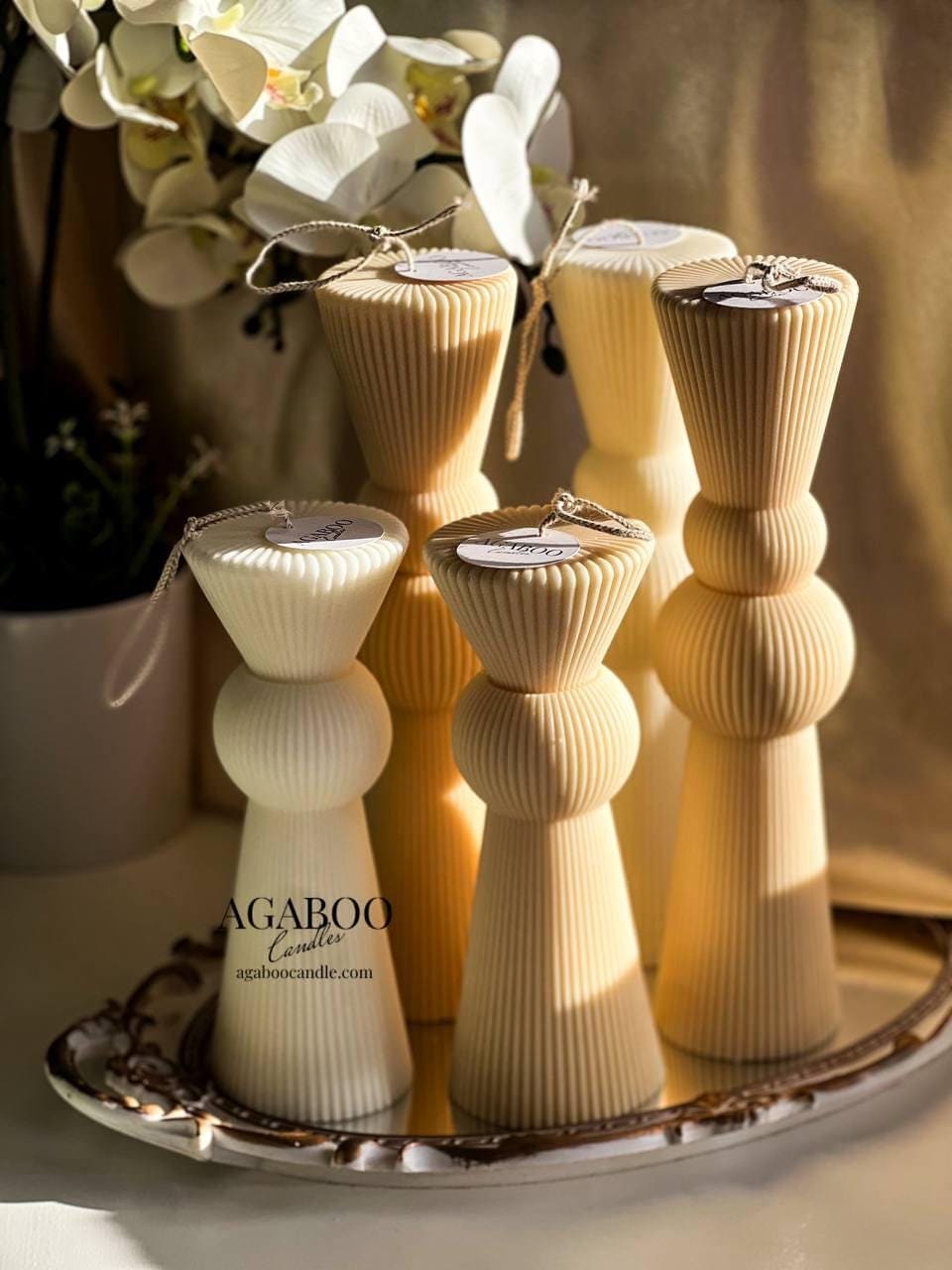 Set of 2 Chic Roman Ribbed Pillar Candle
