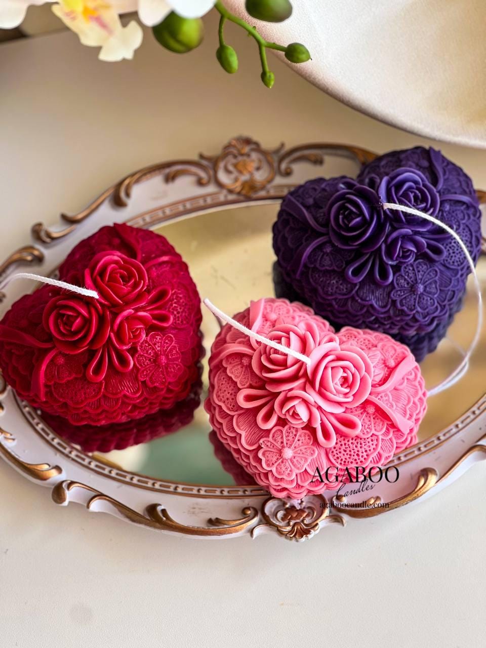Rose-Adorned Heart Candle