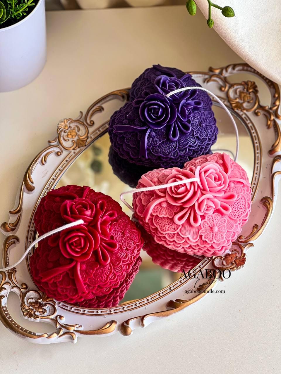 Rose-Adorned Heart Candle