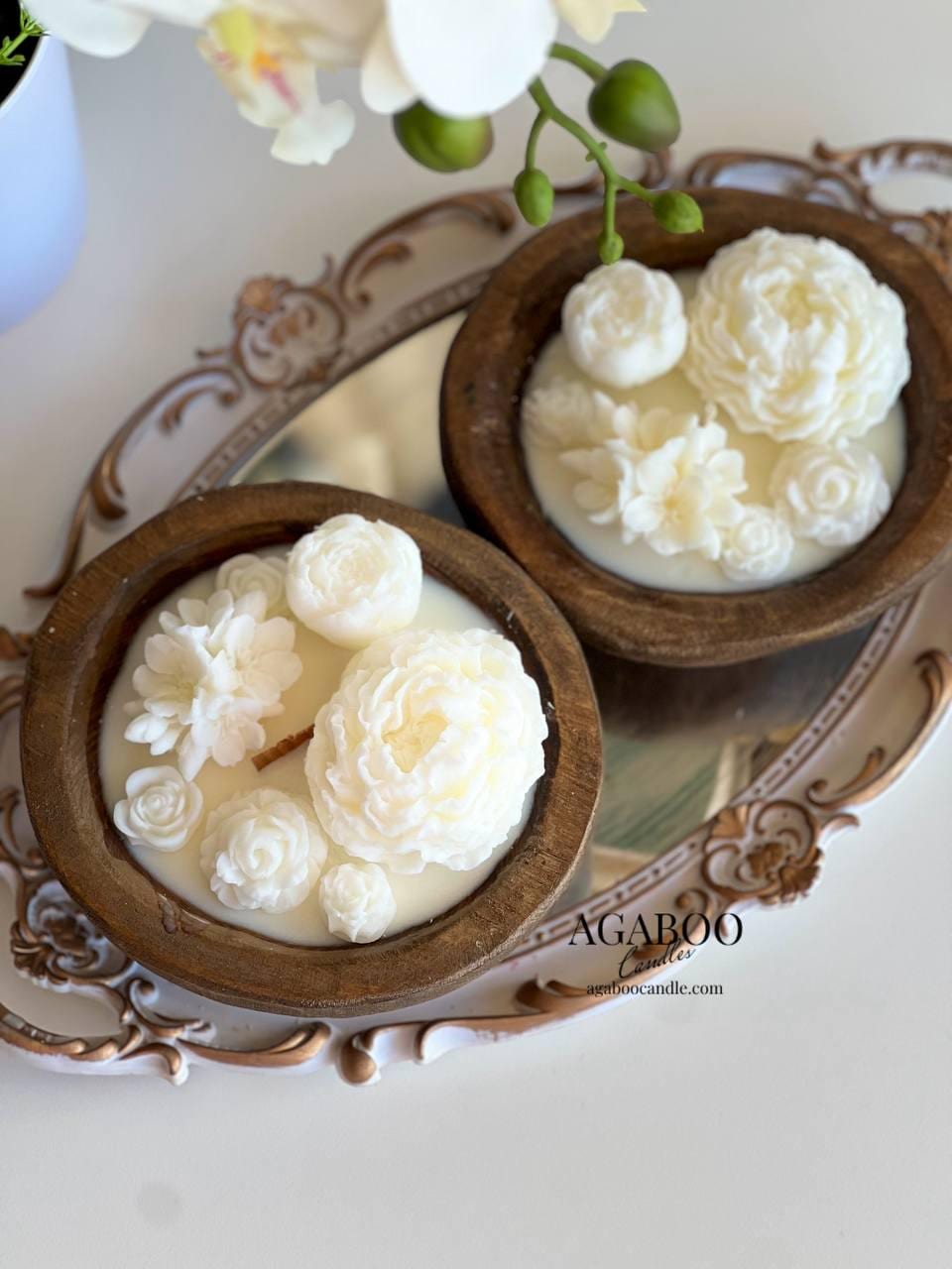 Botanical Candle in Handmade Wooden Round Container 2x6 inches