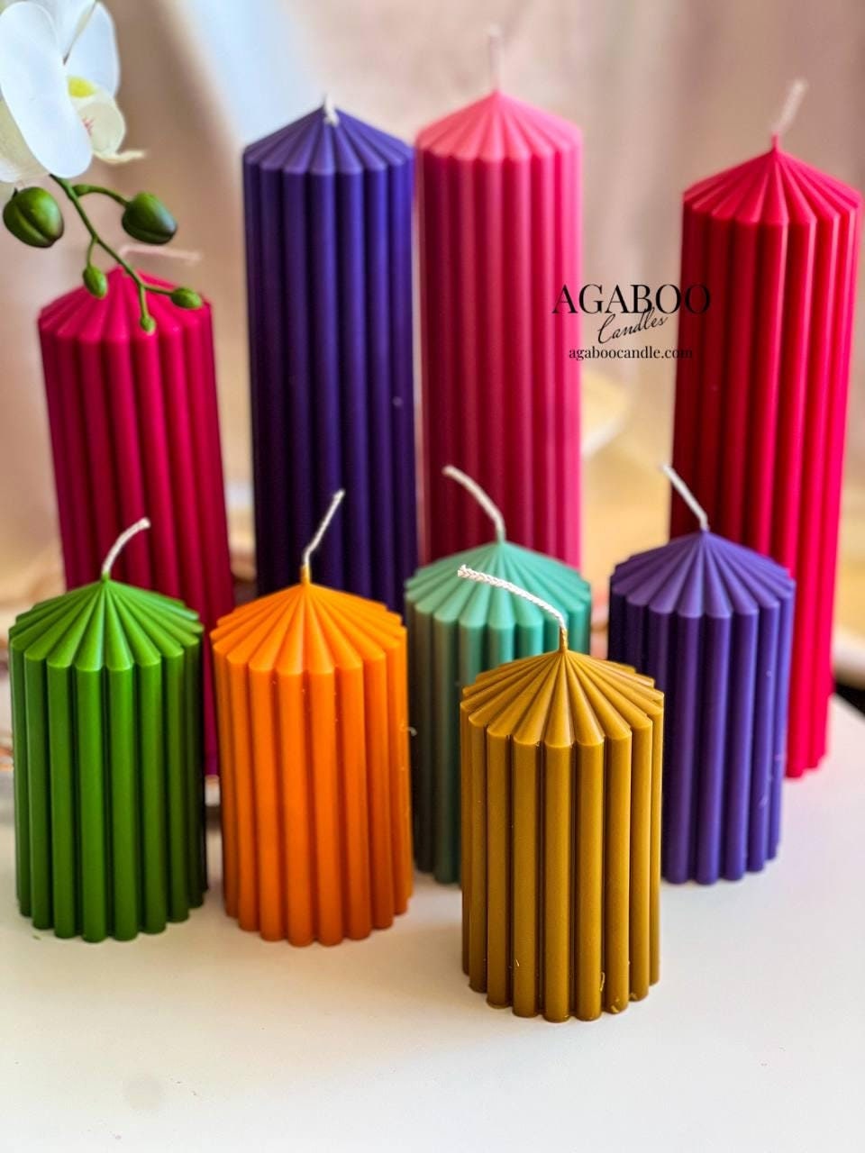 Set of 3 Textured Ribbed Pillar Candle