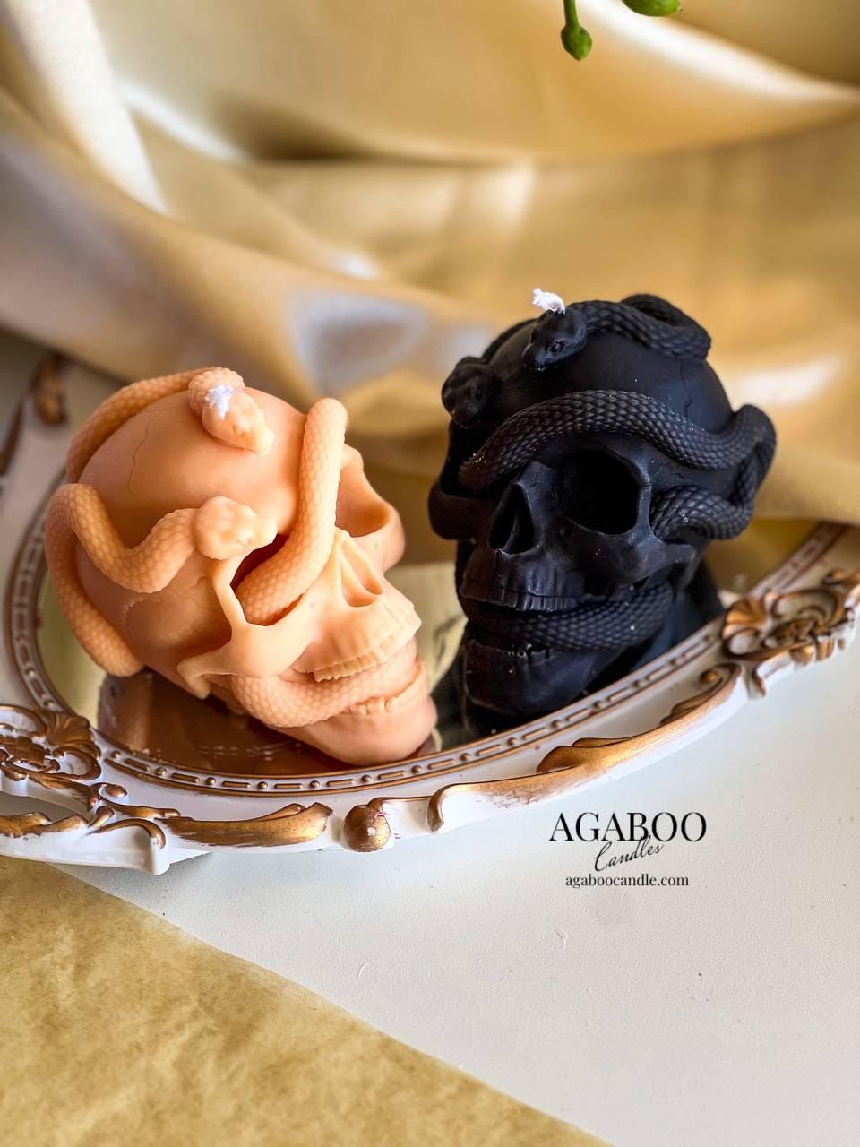 Skull with Snake Pillar Candle