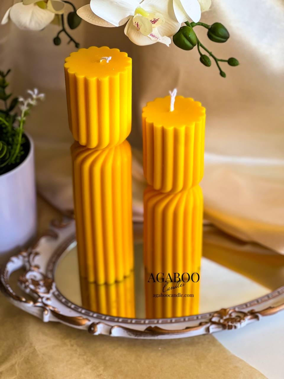 Set of 2 Twisted Ribbed Pillar Candles