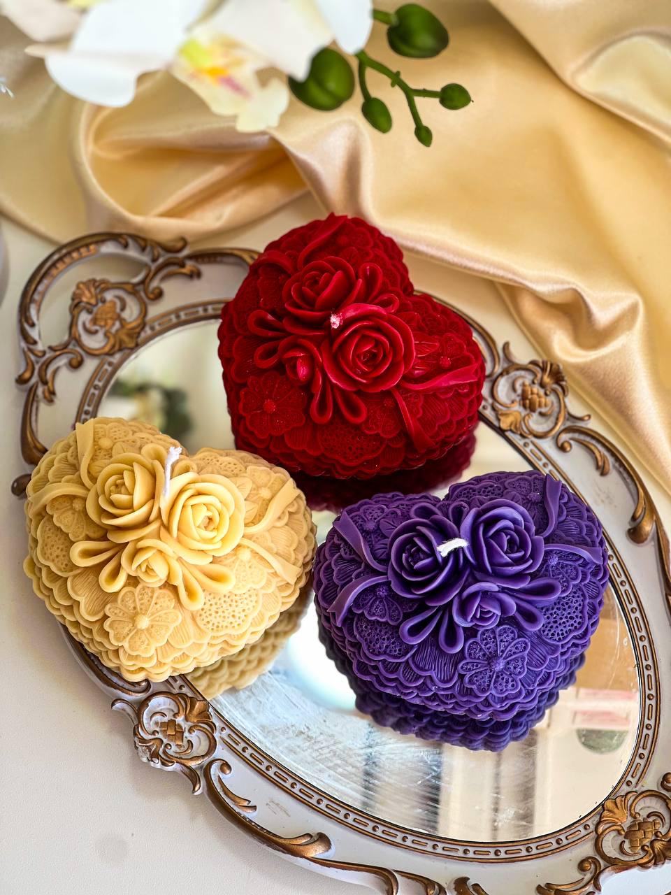 Rose-Adorned Heart Candle