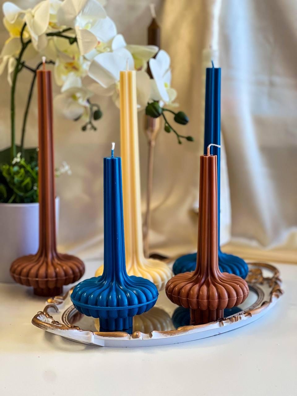 Set of 2 Large Striped Vase Pillar