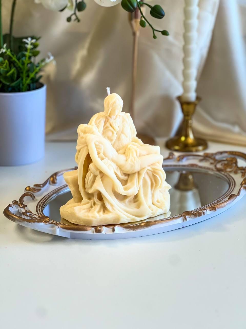 Italian Pieta Statue Candle 5.5x6 inches