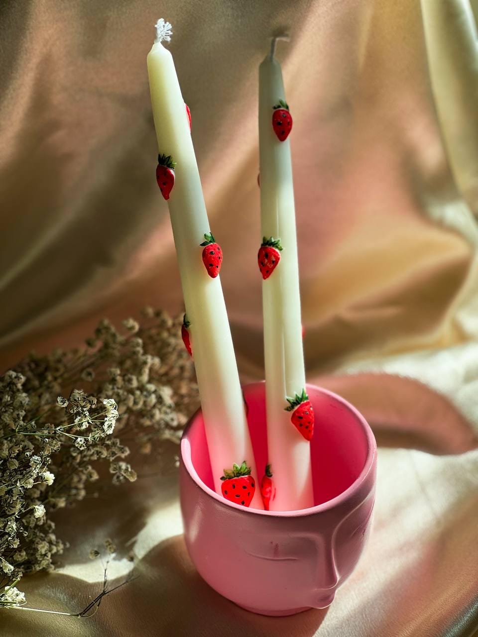 Strawberry Taper Candle