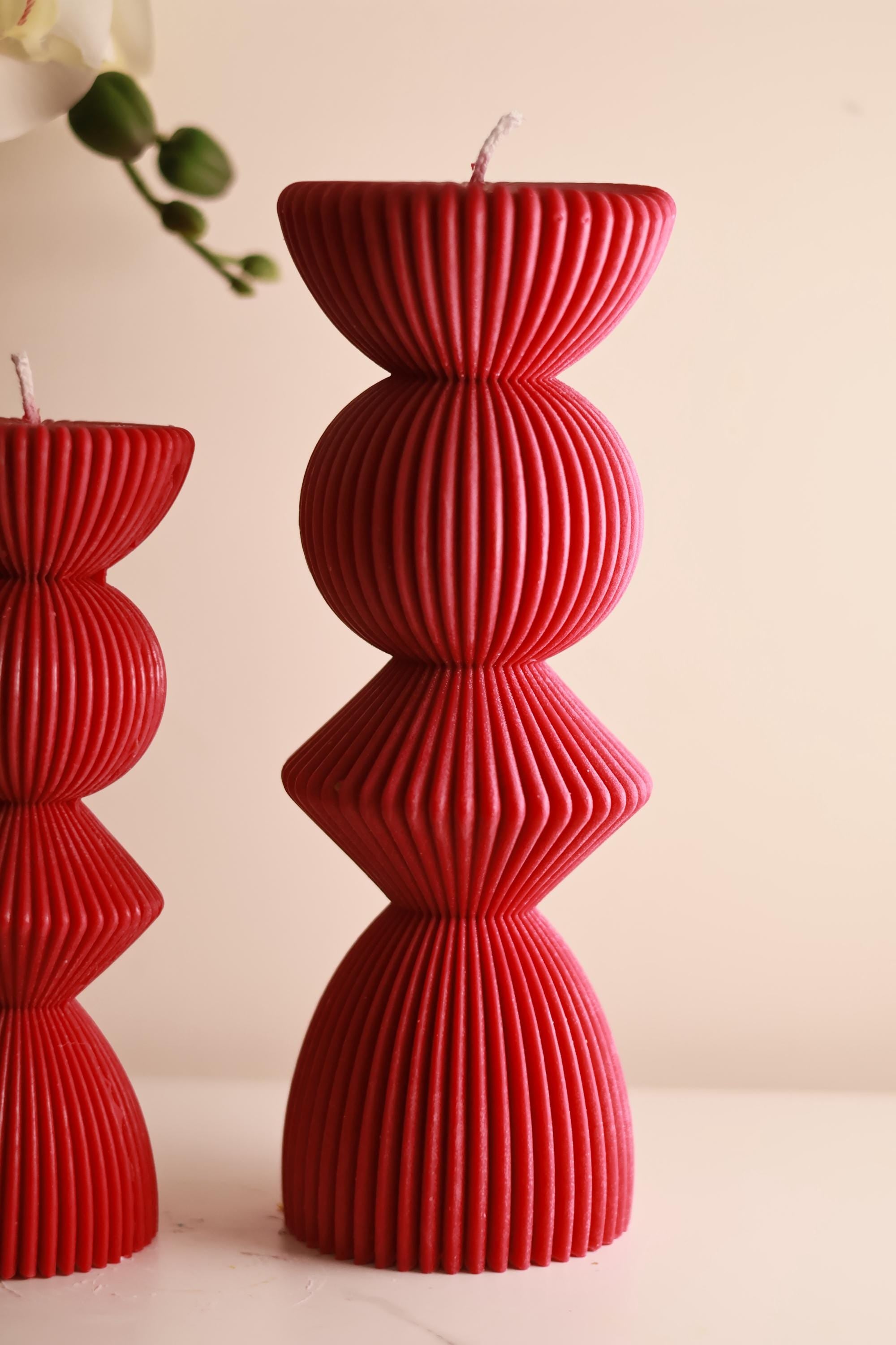 Set of 2 Ribbed Pillar Candles