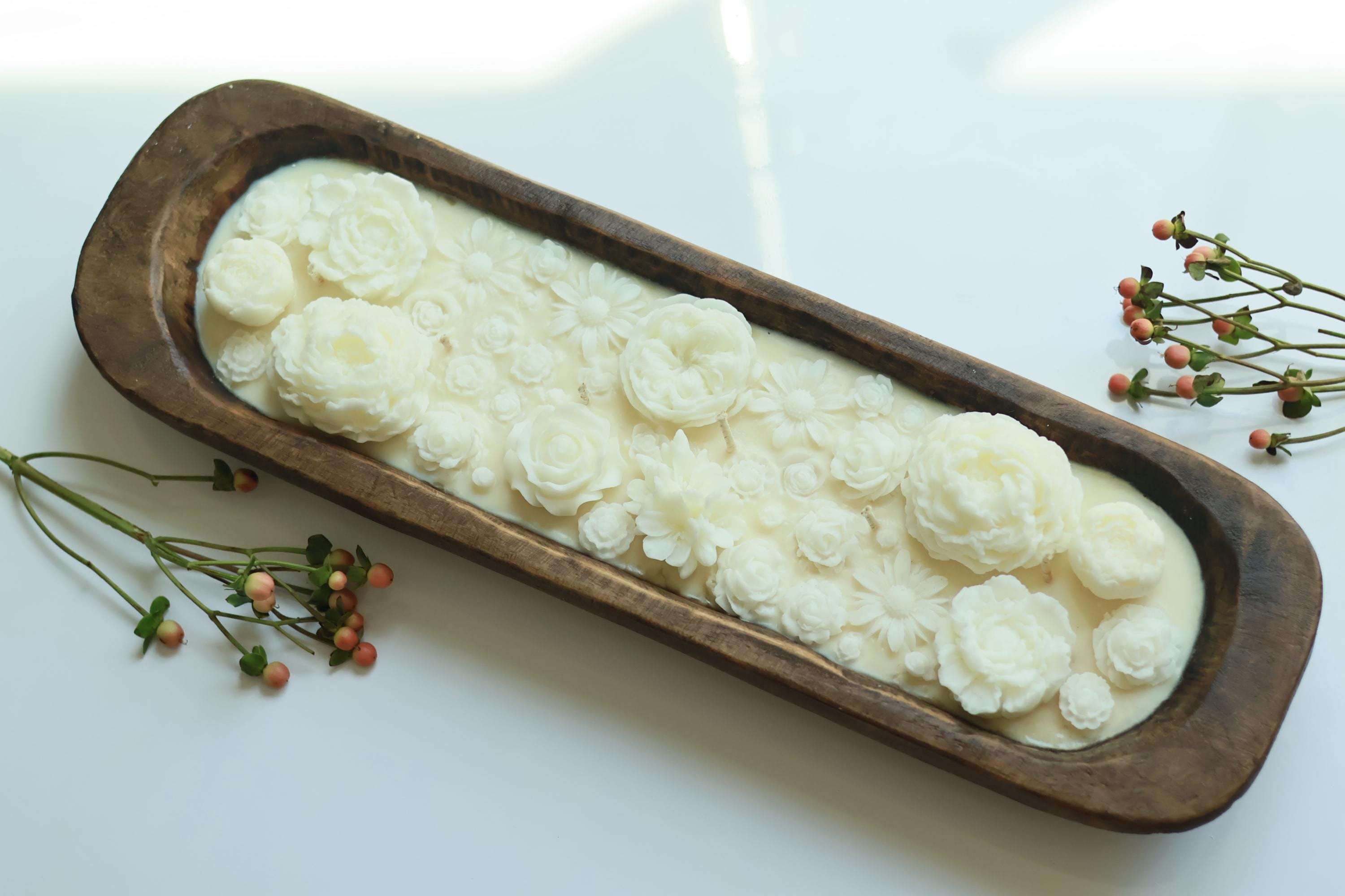Huge Floral Wooden Dough Bowl Candle