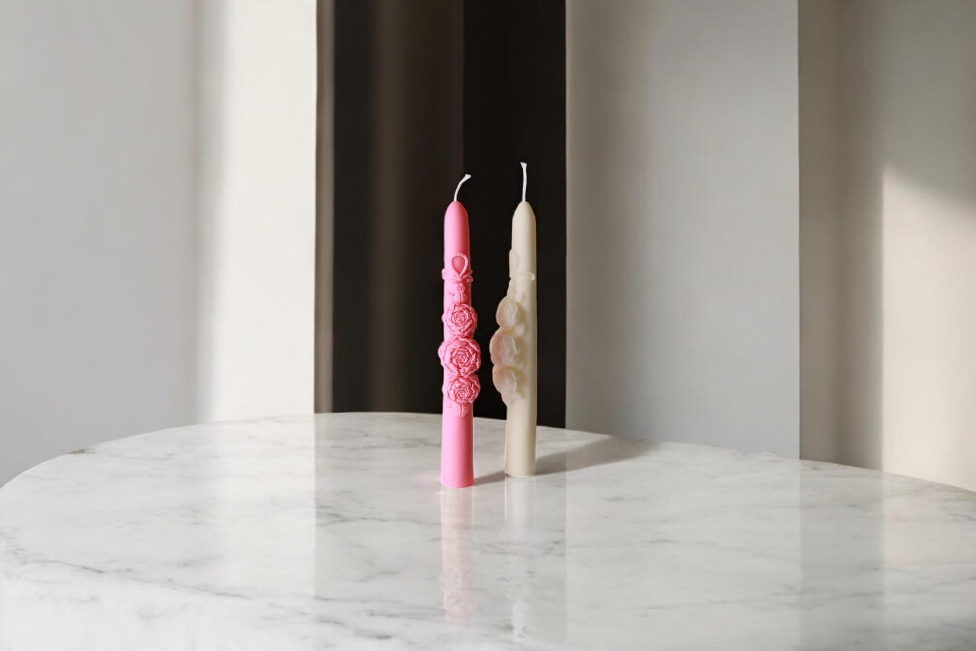 Rose Decorated Taper Candle