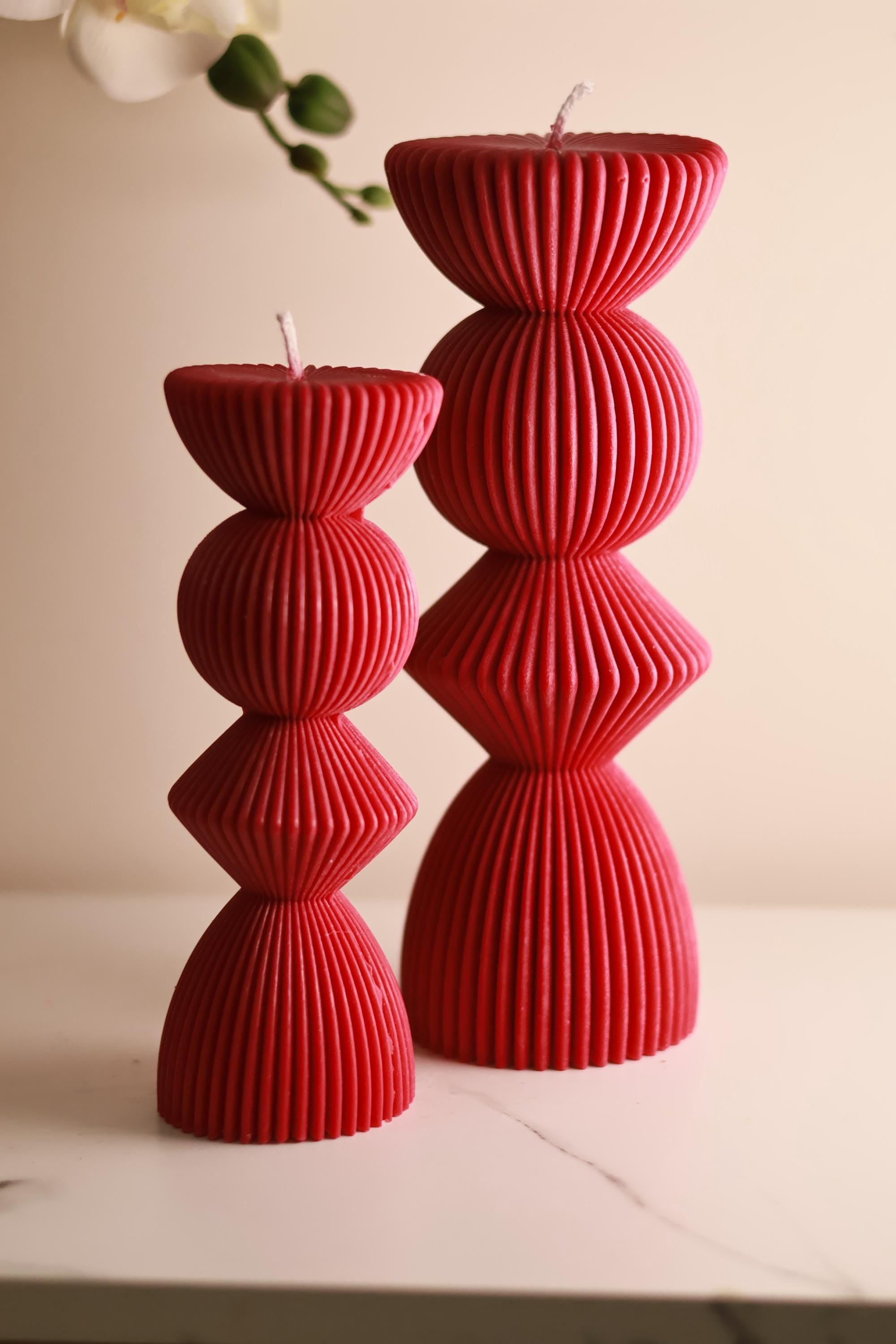 Set of 2 Ribbed Pillar Candles