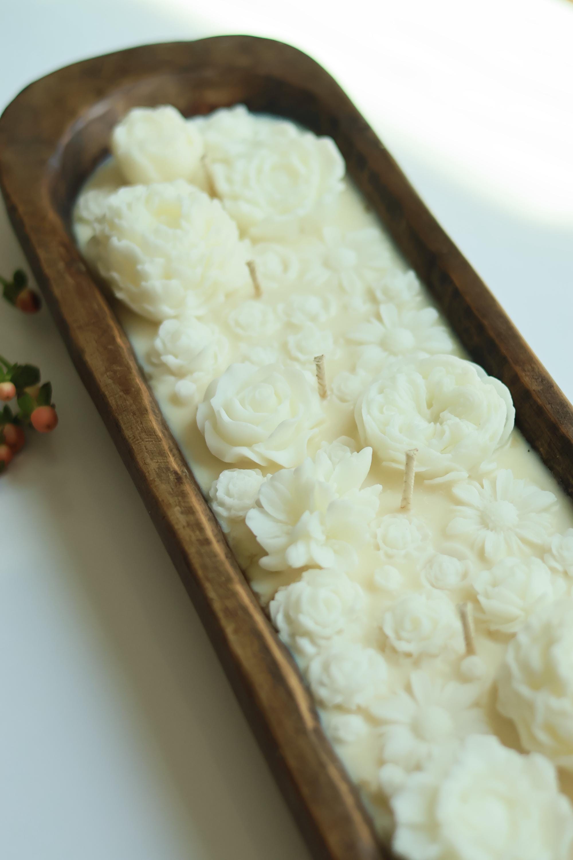 Huge Floral Wooden Dough Bowl Candle