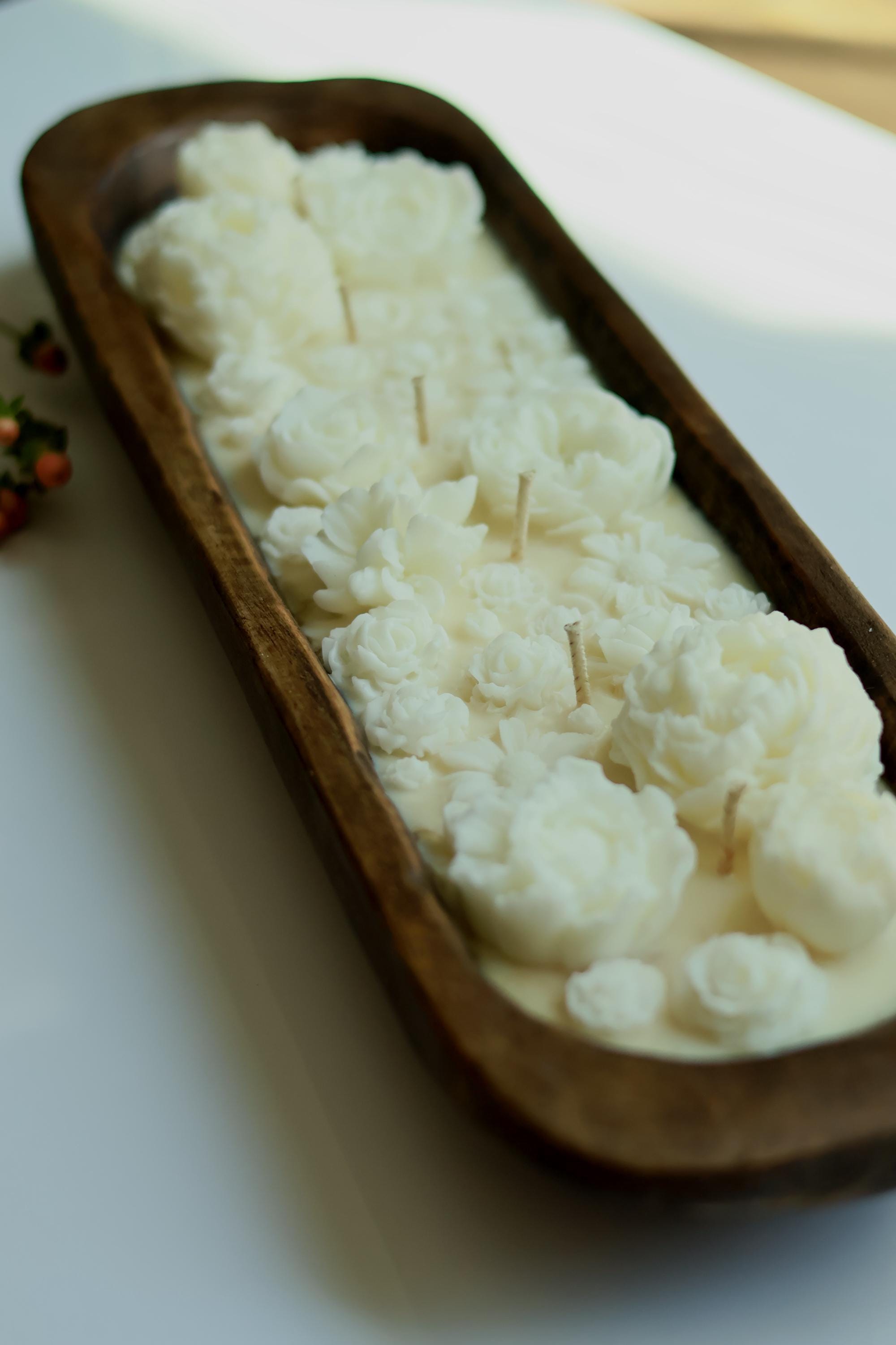Huge Floral Wooden Dough Bowl Candle